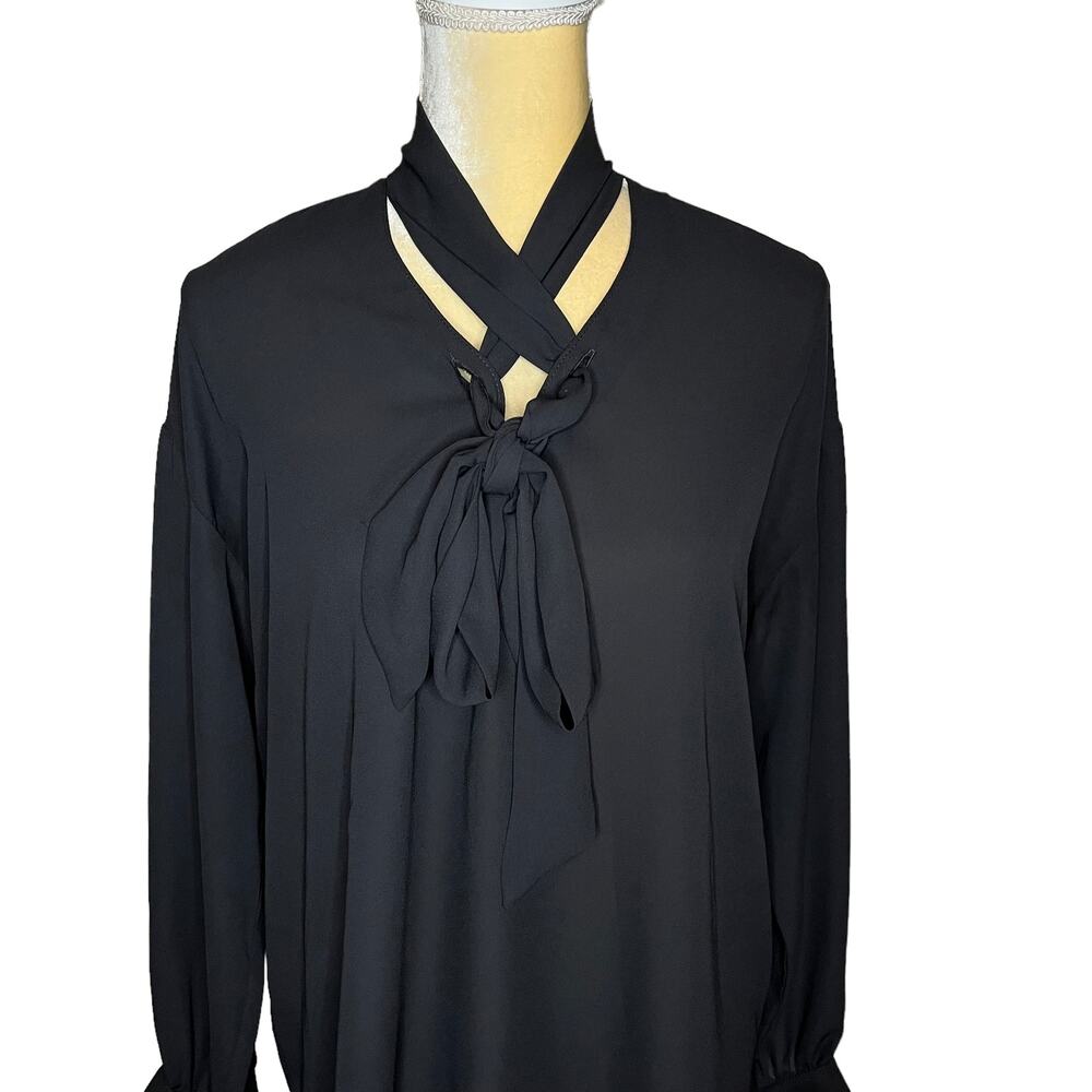 Joseph Ribkoff Black Long Sleeve Blouse Top Bow Neck EUC Size 6 - Picture 3 of 9